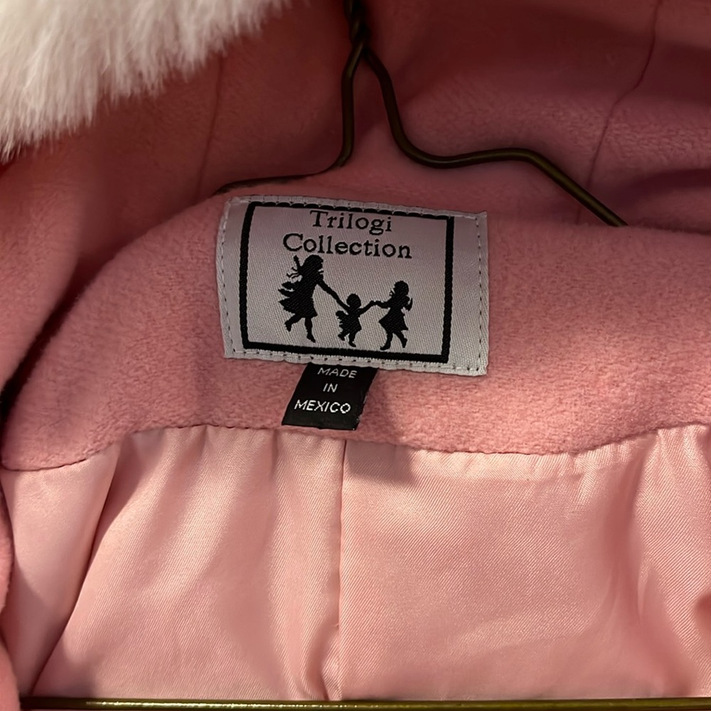 Pink fur collared, pleated coat